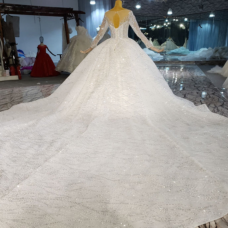 High Quality Long Sleeve Beading Lace Wedding Dress Bridal Gown - Image 7