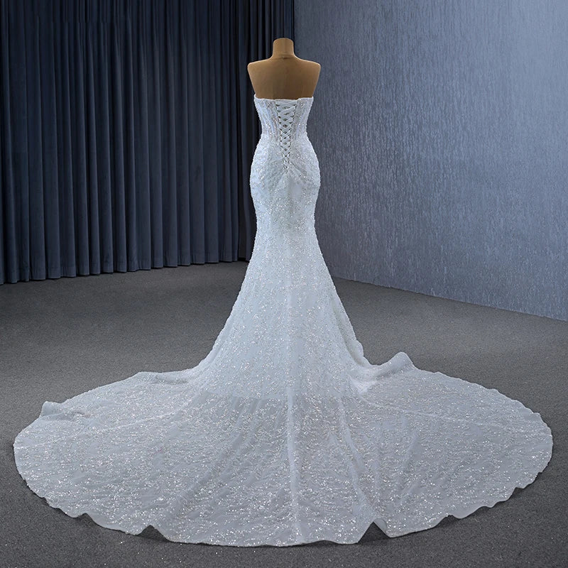 Luxury Wedding Dresses Sweetheart Detachable Long Sleeve Pearls Sequined Mermaid - Image 4