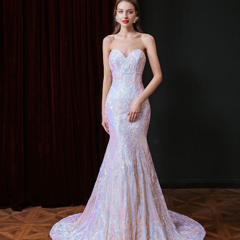 Gorgeous Mermaid Sweetheart Appliques Sweep Train Lace Up Wedding Dress