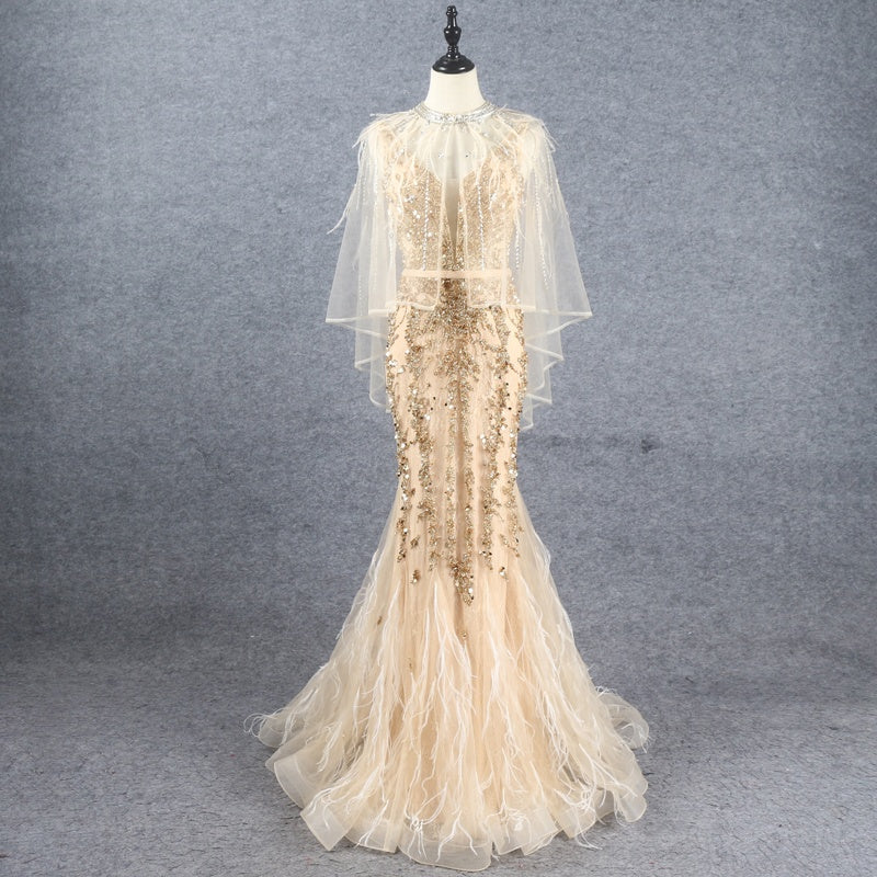 Ladies Evening Dress Gold Luxury Deep V Sexy Sling Fishtail Long Dress Party