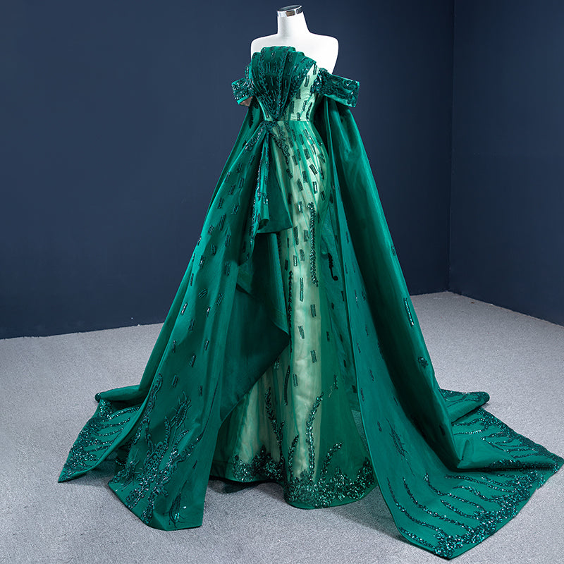 Ladies Elegant Beaded Slim Fit Green Evening Dress