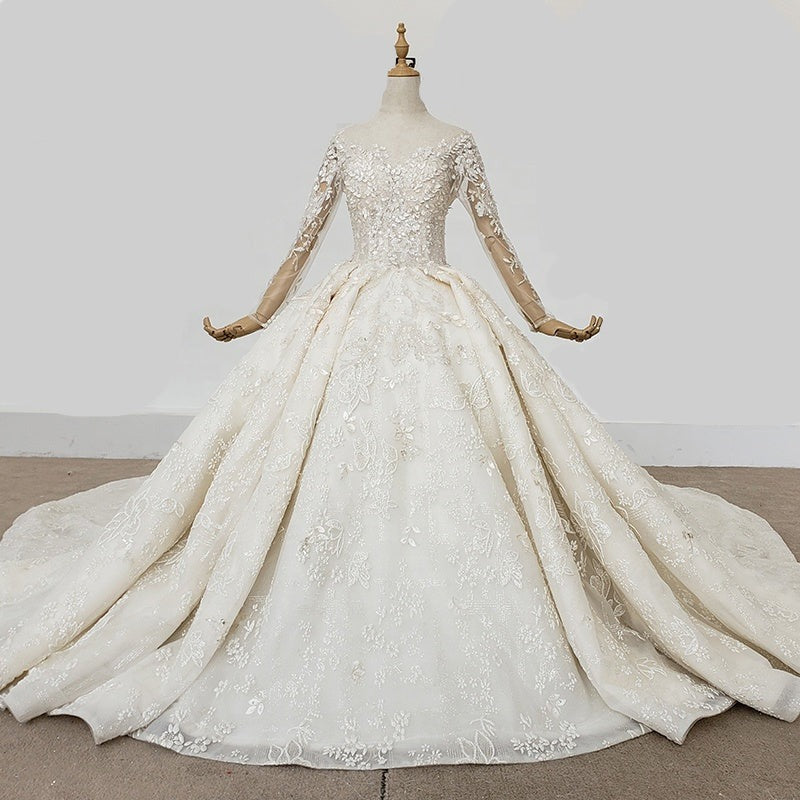 Appliqued Lace Long Sleeve Bridal Gowns Wedding Dress - Image 4