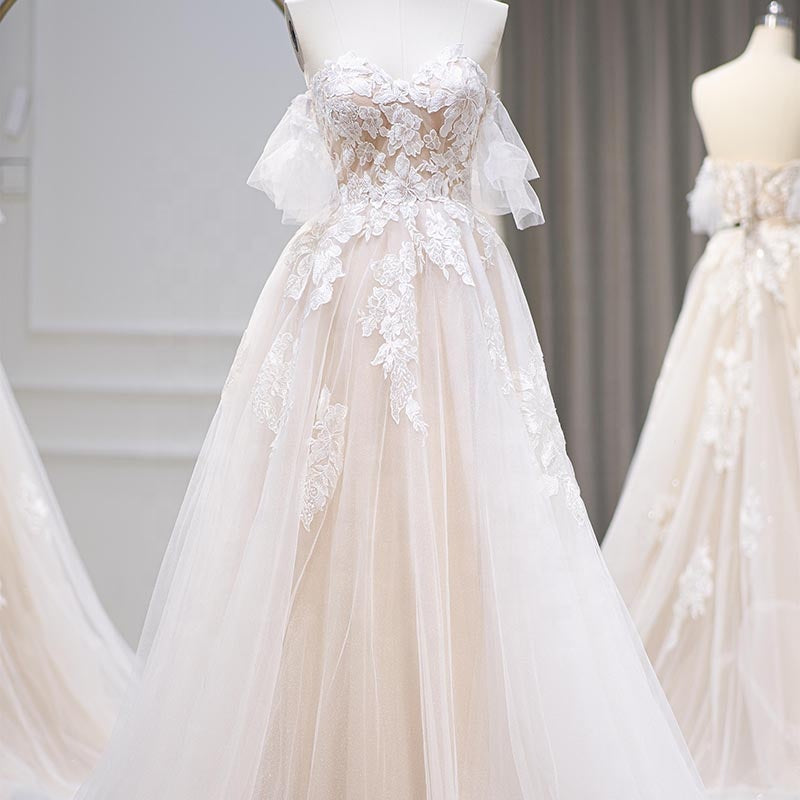 Princess Off Shoulder Appliqued Flower Bridal Gowns Wedding Dress