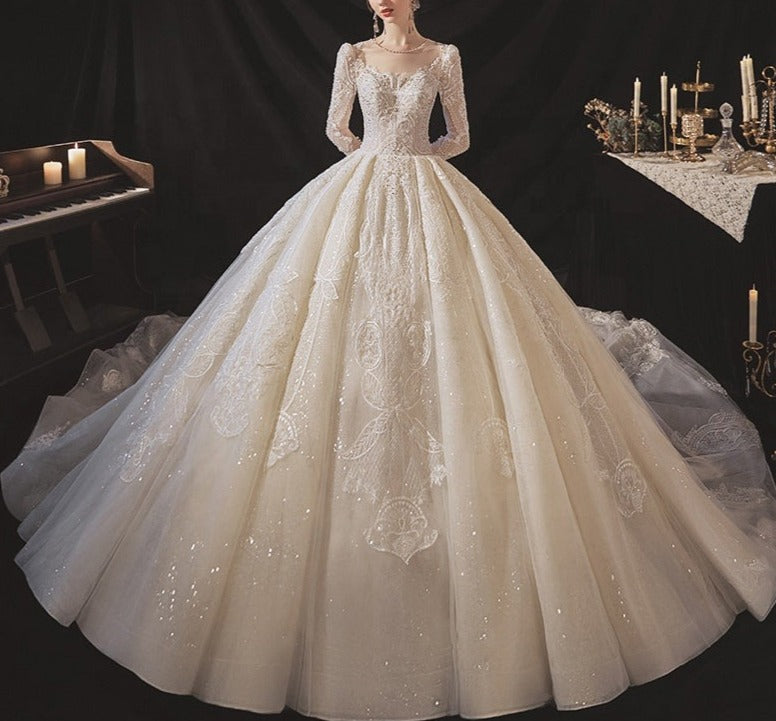 Long Sleeve Fashion Elegant Empire Ball Gown Wedding Dress