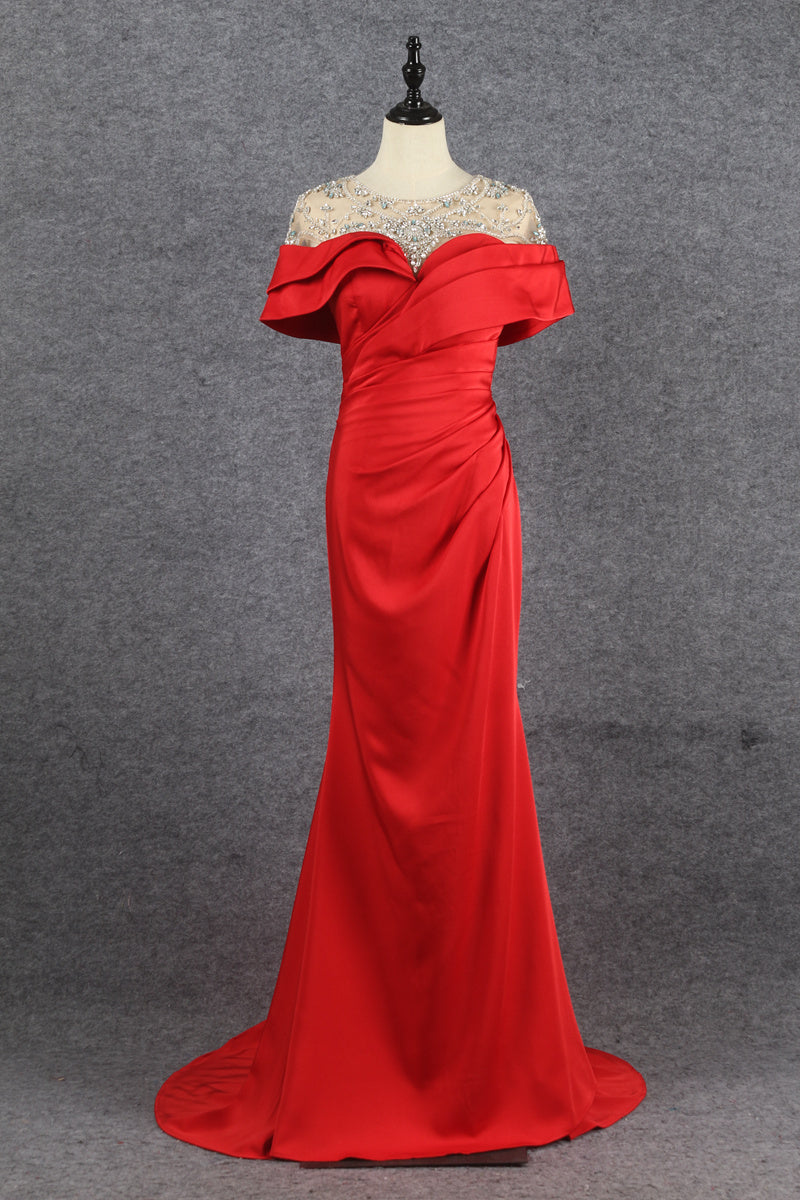 High Quality Elegant Beaded Tube Top Cross Red Mermaid Evening Dress - Image 4