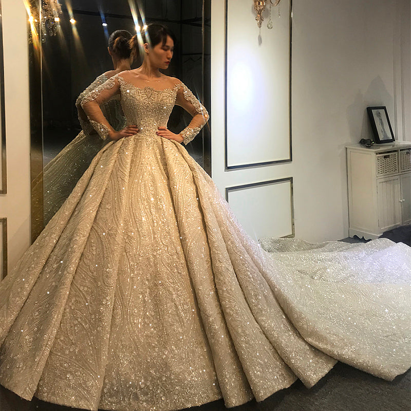 Luxury Wedding Dresses Bridal Dresses Large Trail Sequins Chiffon Ball Gowns Wedding Dresses - Image 4