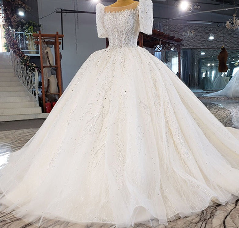 Heavy Beading Sequin Luxury Ball Gown Wedding Dresses Bridal
