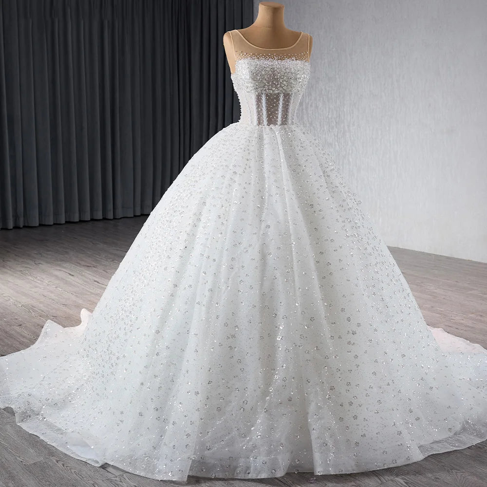 Elegance Fancy Beaded Ball Gown Beads Sequins Pearls Wedding Gowns - Image 3