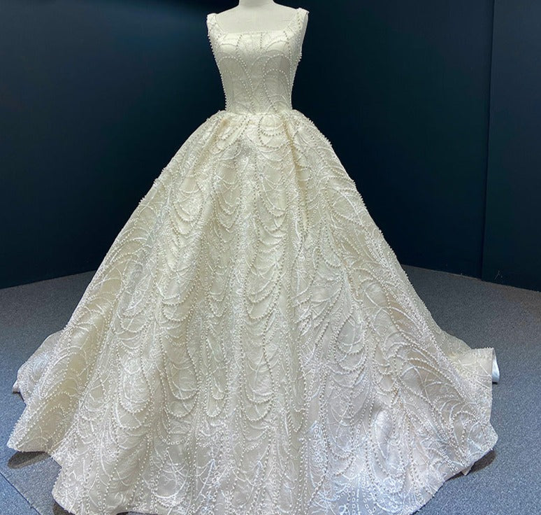 ball gown princess luxury crystal beaded lace wedding dress applique - Image 4