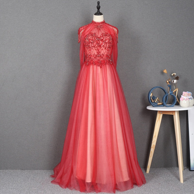 Beading Sequin Elegant Dinner Gown Evening Embroidery Dress Women