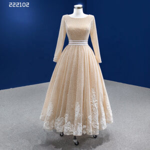 Simple Embroidery Long Sleeve Party Evening Gown