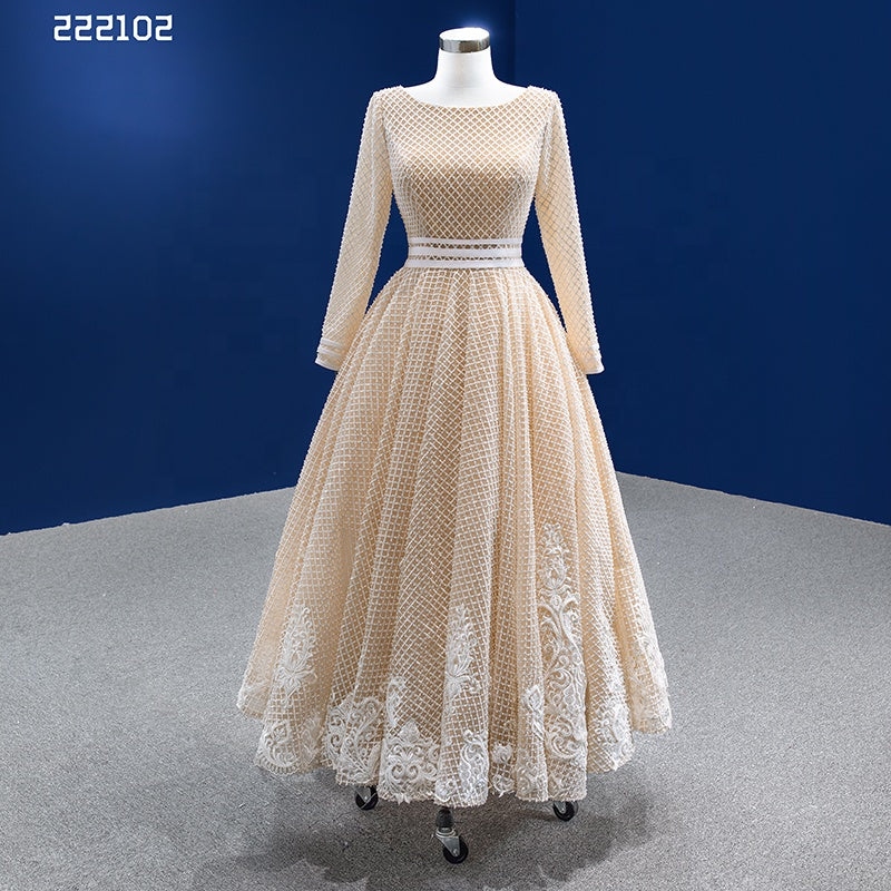 Simple Embroidery Long Sleeve Party Evening Gown