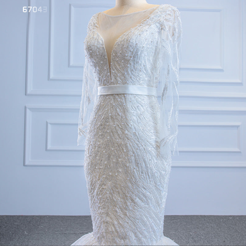 Long Sleeve Lace Mermaid Lace Elegant Bride Wedding Dress - Image 5