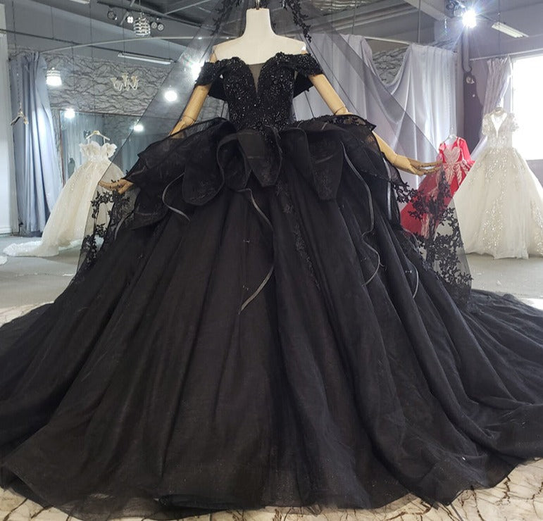 Wedding Dress Black Elegant Lace Off-the-shoulder Long Wedding Dress