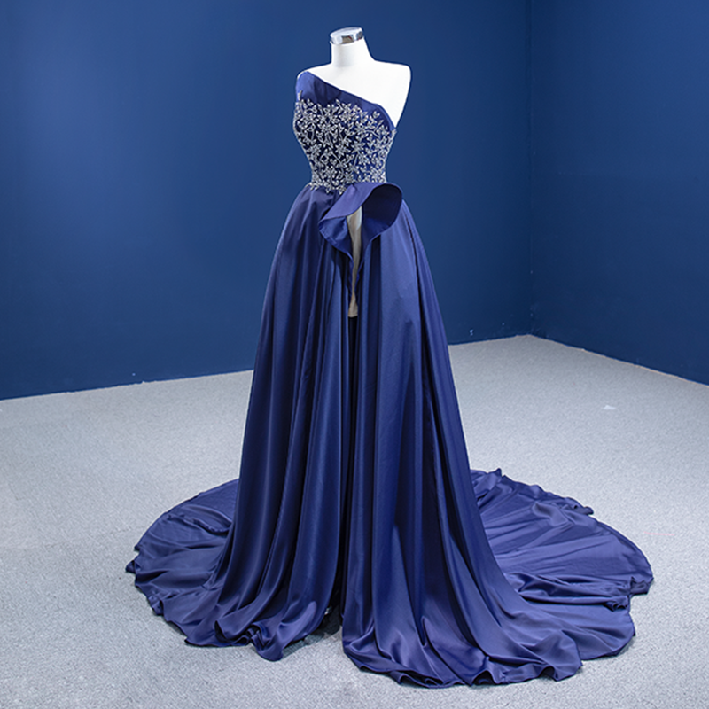 Ladies Elegant Dinner Sleeveless Long Slit Embroidered Party Evening Dress - Image 3