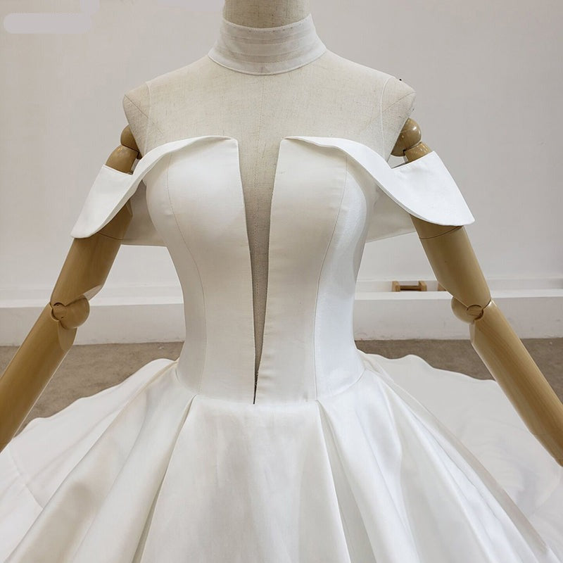 elegant Italy satin luxury high neck wedding gown bridal dress - Image 6