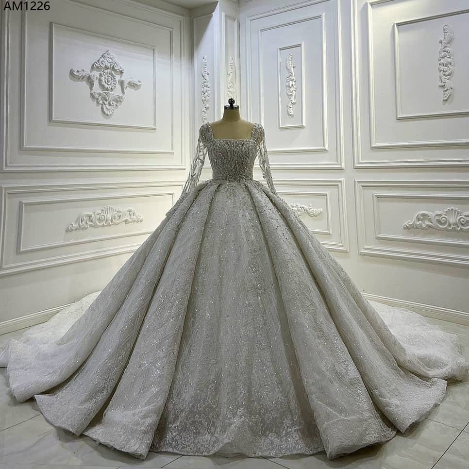 Luxury Crystal Wedding Bridal Dresses long sleeve folds Princess elegant ball gown - Image 2