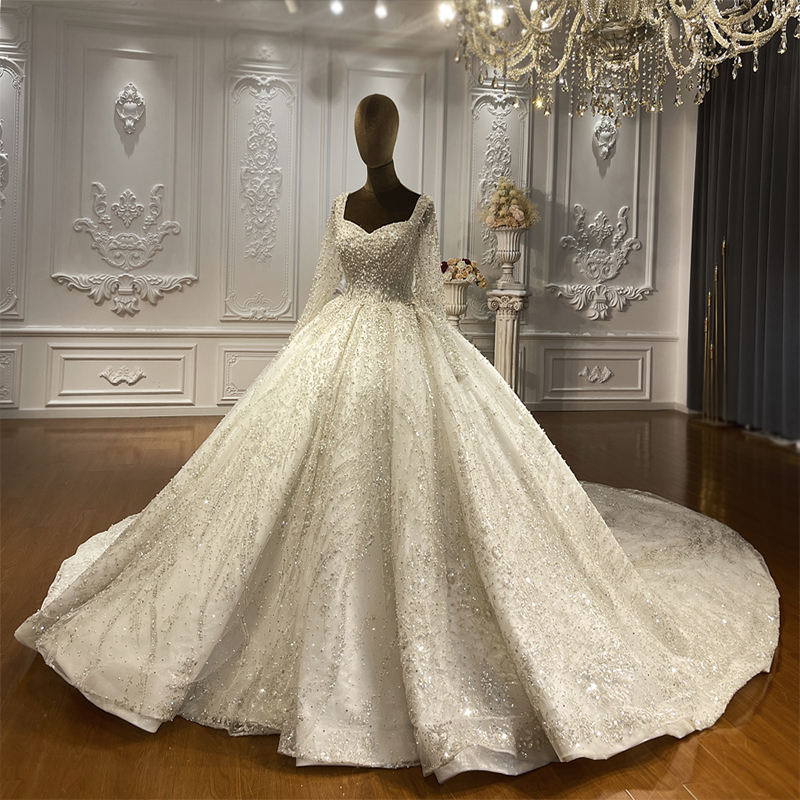 Lace Beads Embroidery Pearls Sweetheart Ball Gown Wedding Dress