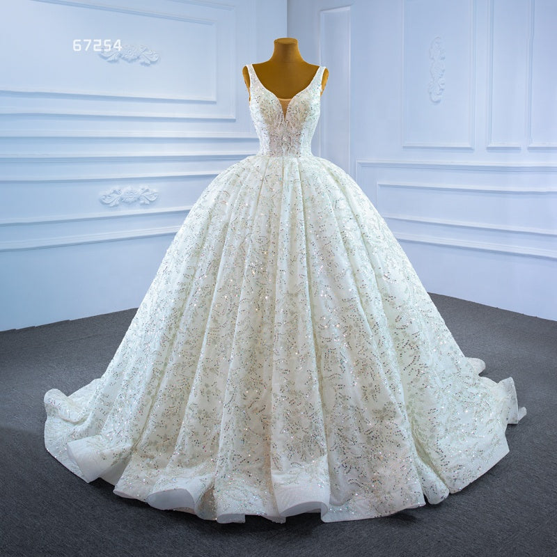 Bohemian Deep V Neck Luxury Heavy Beading Wedding Dress Bridal Gown