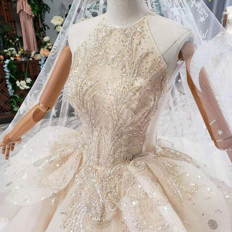 pearls tulle bridal gowns long train corset wedding gowns