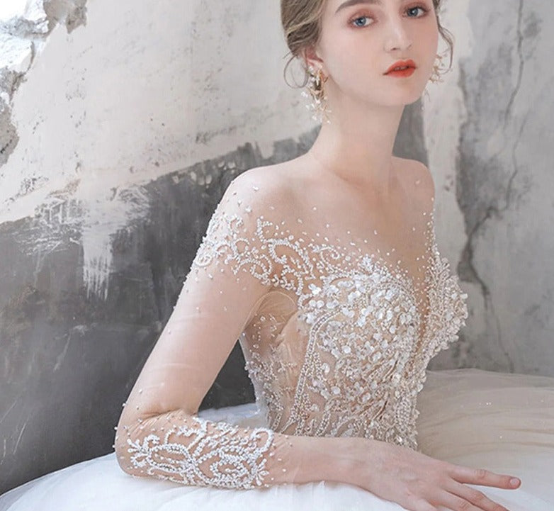 Long Sleeve Heavy Beading Sweetheart Wedding Dress Bridal Gowns - Image 2