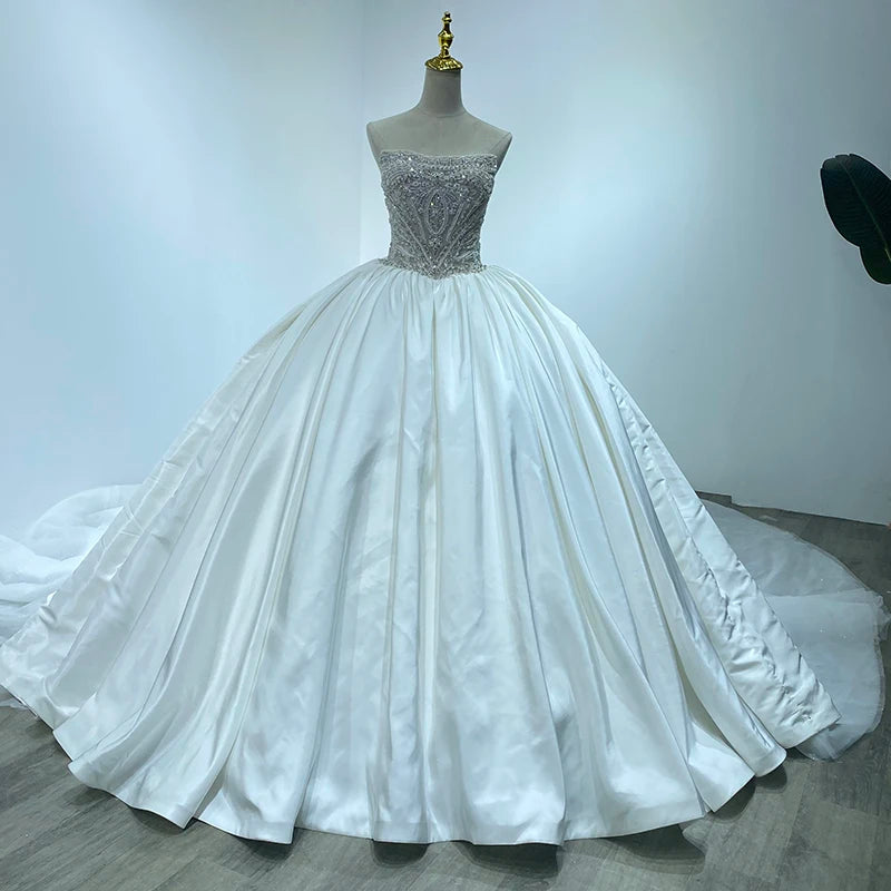 2024 New Design Off Shoulder Wedding Dress Sequin Beaded Corset Ball Gown Satin Wedding Dress