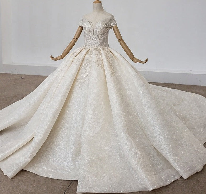 Elegant Beaded Crystal Off The Shoulder Wedding Dress