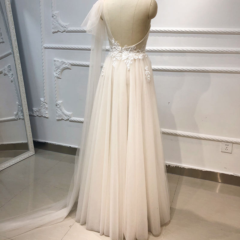 One Shoulder Backless Floor Length Floral Print Wedding Dresses - Image 7