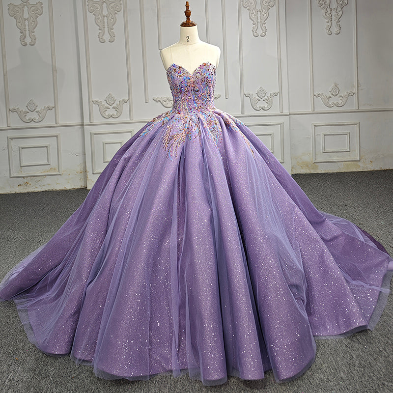 Evening Dress Crystal Sleeveless Ball Gown Neck Strapless Long Ball Gown