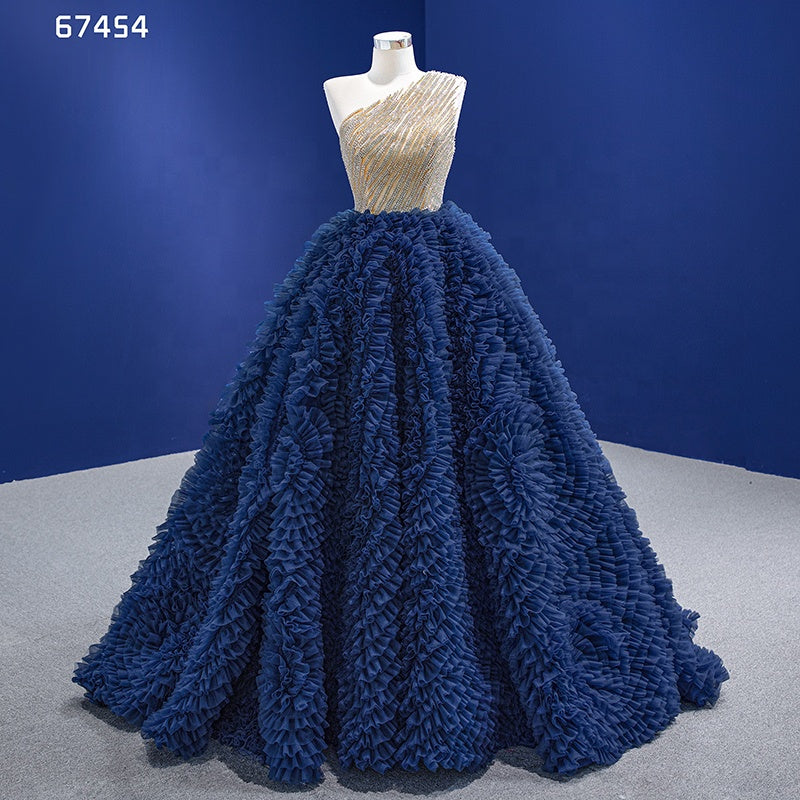 2022 Women Evening Dress Latest Design One Shoulder Beaded Cake Dress Prom Dress - Image 3