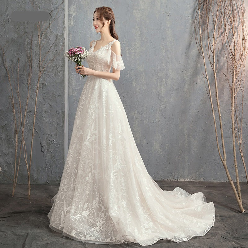 A-Line Fashion Simple Lace Beach Wedding Dresses For Women