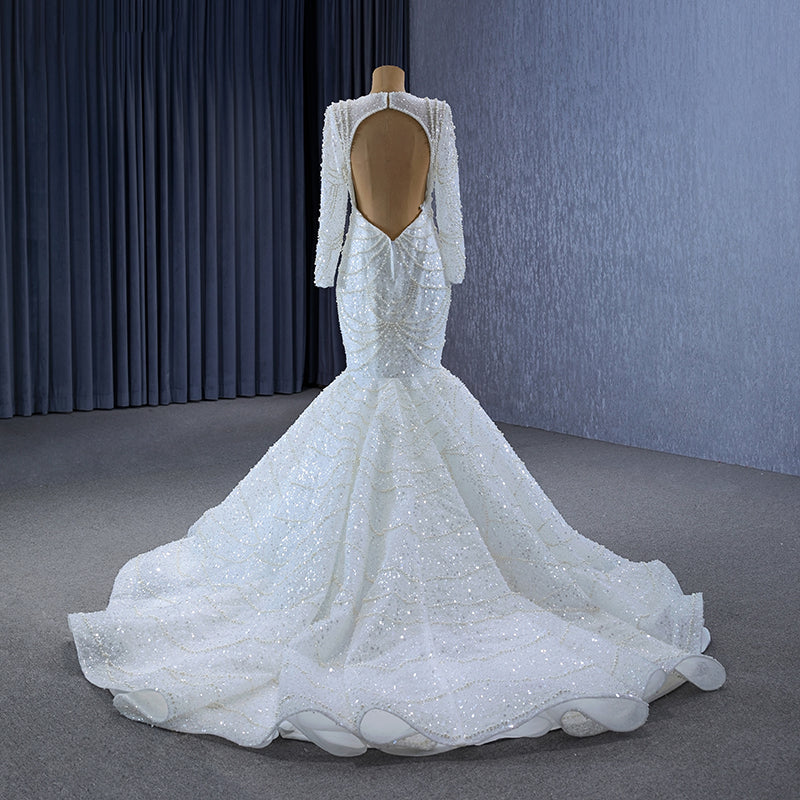 Beaded Wedding Dresses Generous Crystals Bridal Dress Long Formal Handmade Bride Gown - Image 3