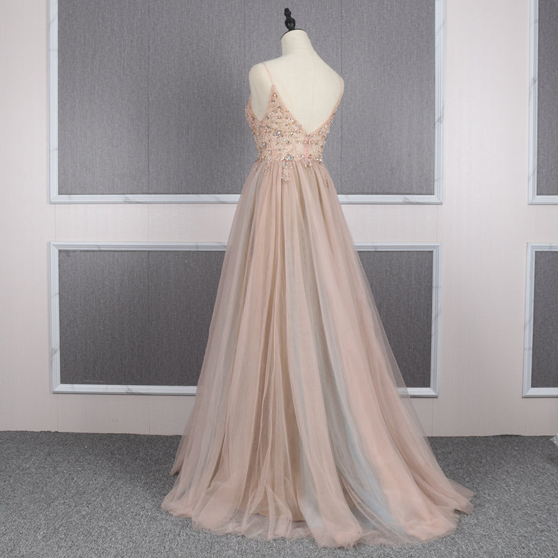 Ladies Luxury Sling Shiny Pink Lace Beaded Puffy Ball Evening Dress - Image 5