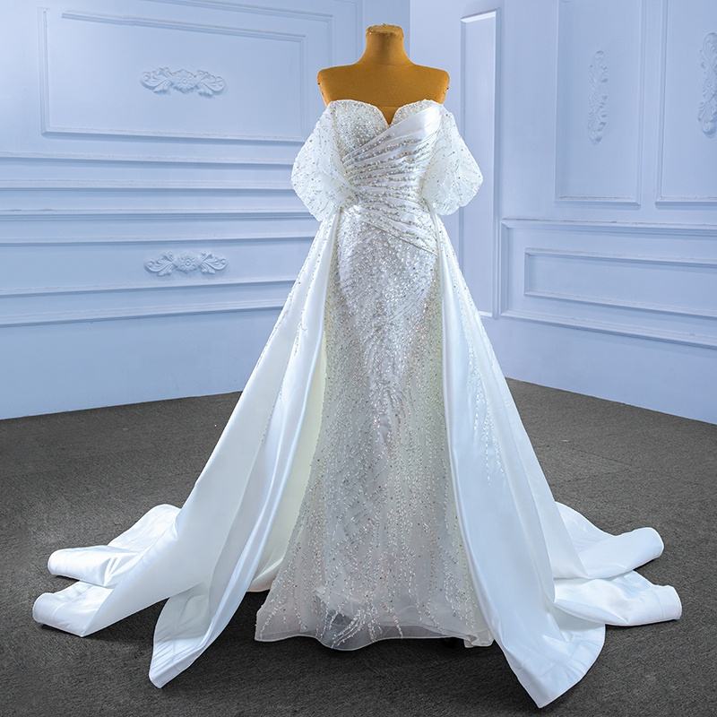 Crystal White Mermaid Sweetheart wedding Dress With Detachable Train