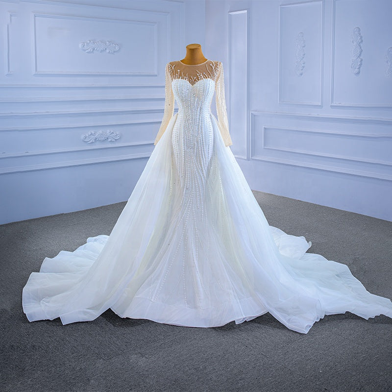 Fashion Beading Sequin Detachable Train Mermaid Wedding Dress