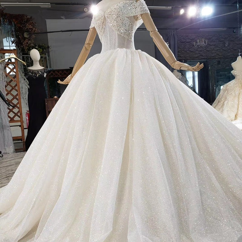 Princess High Quality Heavy Beading Off Shoulder Wedding Dress