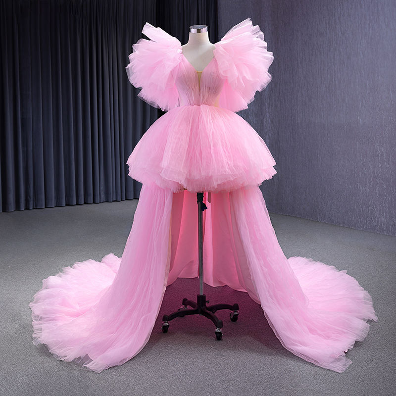 Pink Bridal Bow Chapel Train Evening Dresses