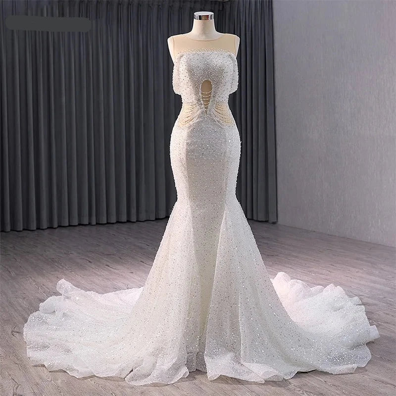 Mermaid wedding dress tube top European-style lace elegant gorgeous long tail slim