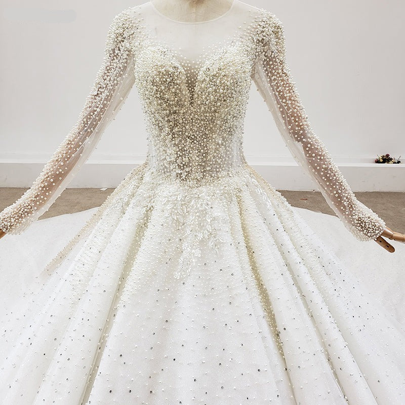 Heavy Beading Elegant Long Sleeve Bridal Gowns Wedding Dress - Image 6