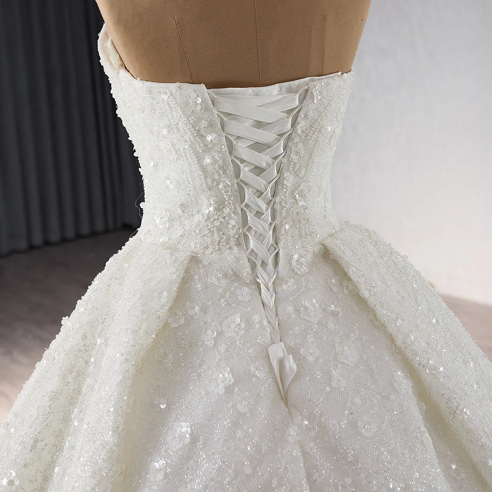 New Maxi Trailing Handmade Pearl Retro Lace Bridal Gown Plus Size Elegant Wedding Dress - Image 5