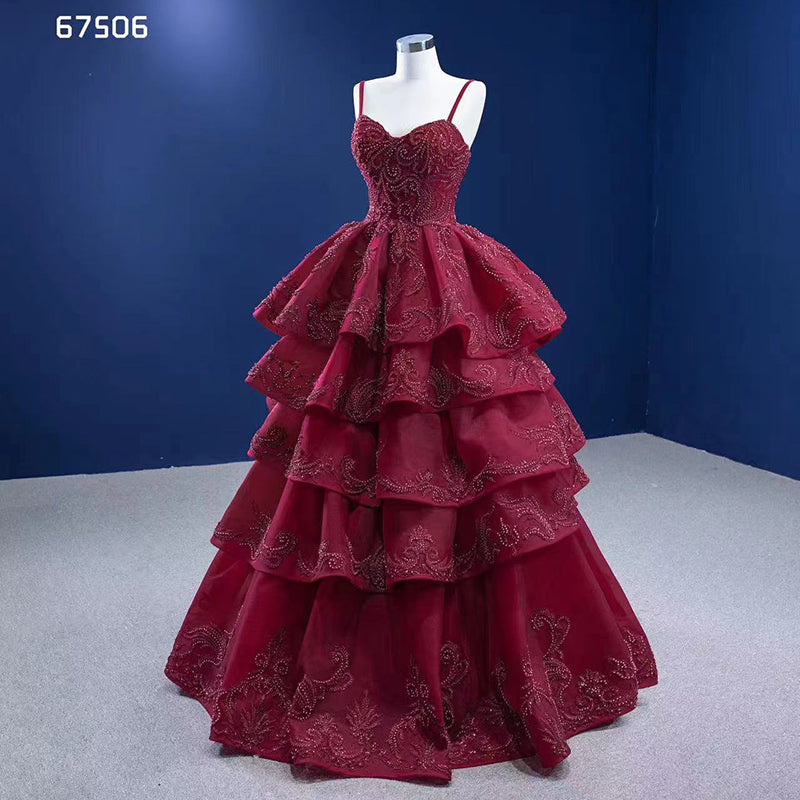 Red Wedding Dress Suspended Embroidered Cake Skirt Evening Dress - Image 4