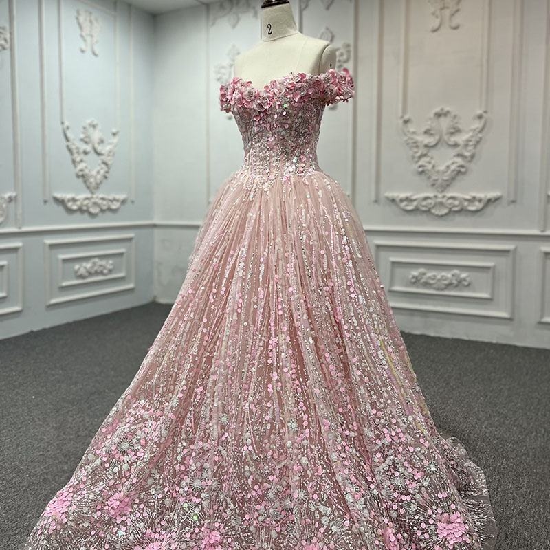 Pink Sequins Simple Bridal Evening Dress