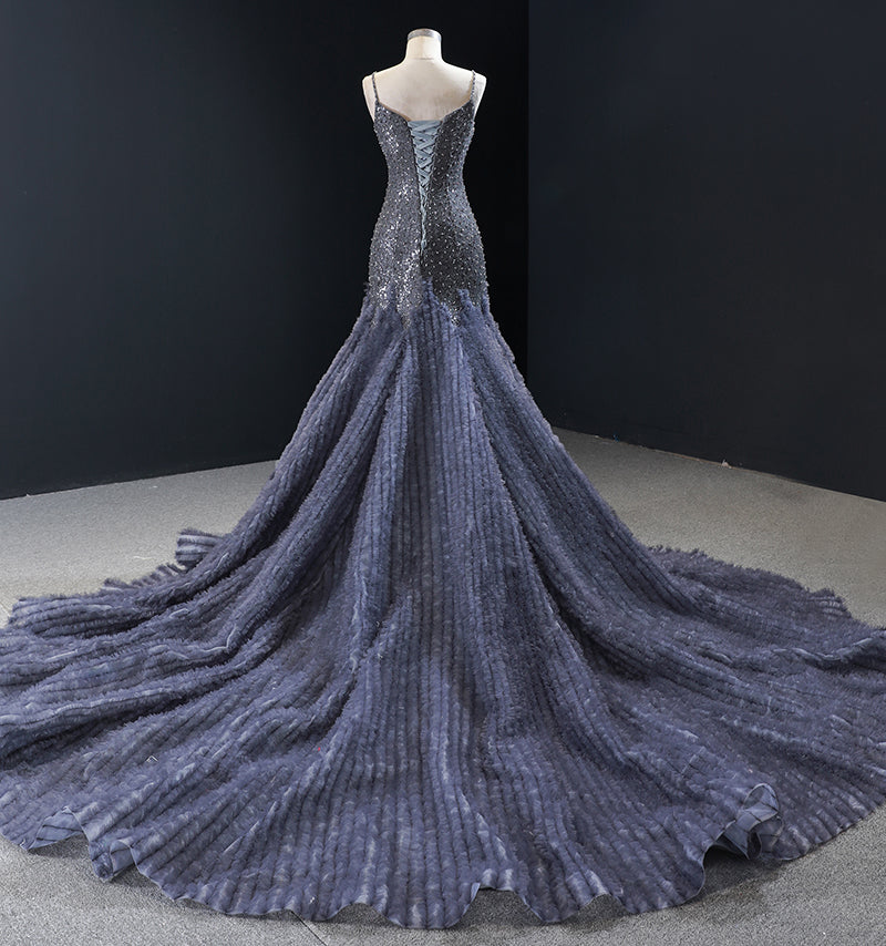 real luxury heavy beaded feather elegant evening dress girls party dresses - Image 4