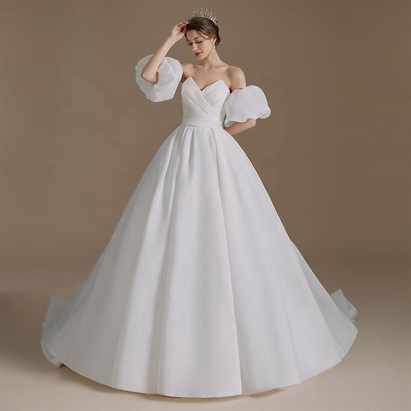 Latest Design Rustic Wedding Dress Puff Sleeve Tube Top High Quality Fabric Women Dresses