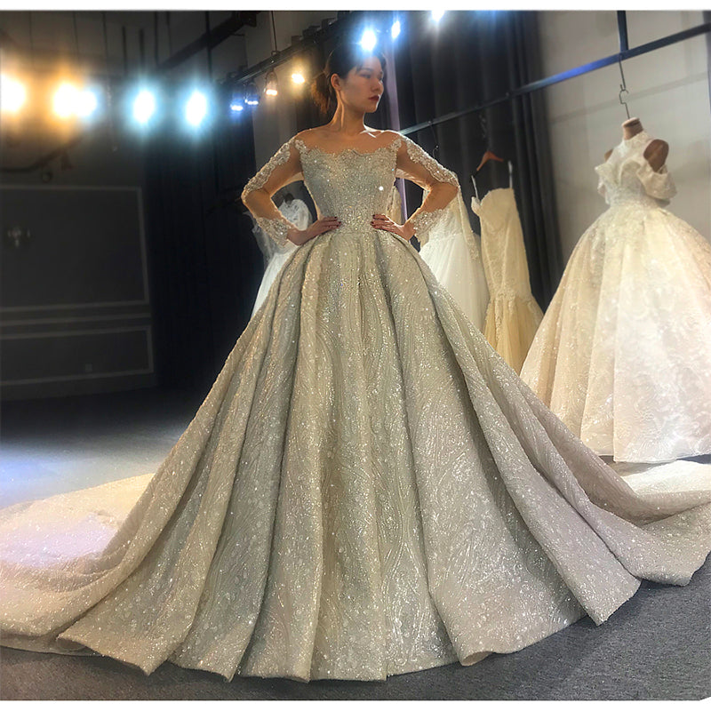 Luxury Wedding Dresses Bridal Dresses Large Trail Sequins Chiffon Ball Gowns Wedding Dresses