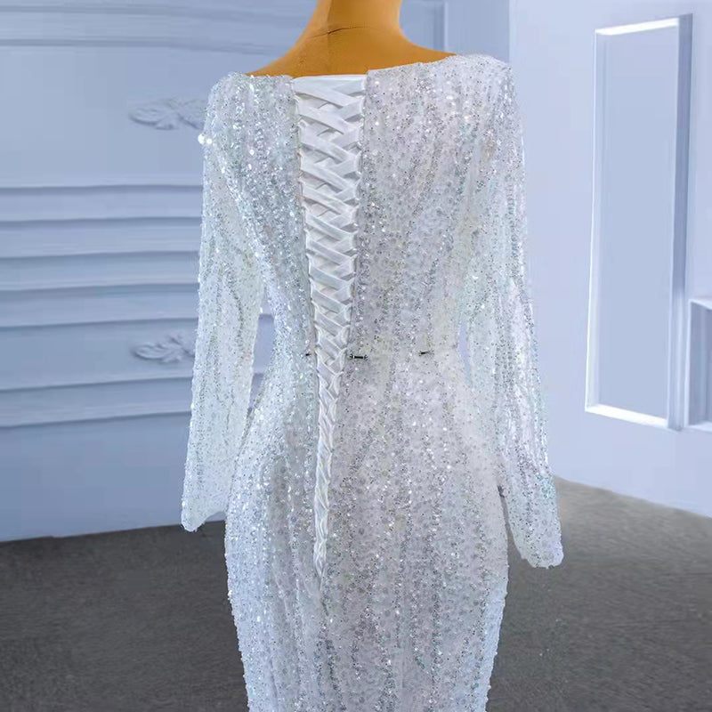 2022 New Ladies Luxury Sequin Long Sleeve Bridal Dress Mermaid Wedding Dress - Image 7