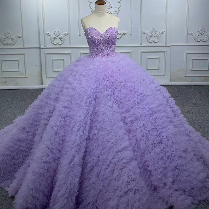 Elegant Backless Crepe Yarn Sweetheart Purple Ball Gown Sleeveless Dress