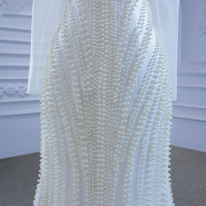 Ladies White Fashion Lace Beaded Mermaid Bridal Wedding Dress - Image 6