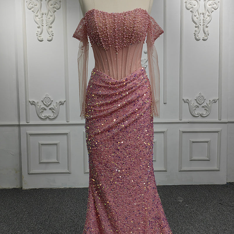 Illusion Lace Sequins Red Mermaid Party Gowns Evening Dresses - Image 6