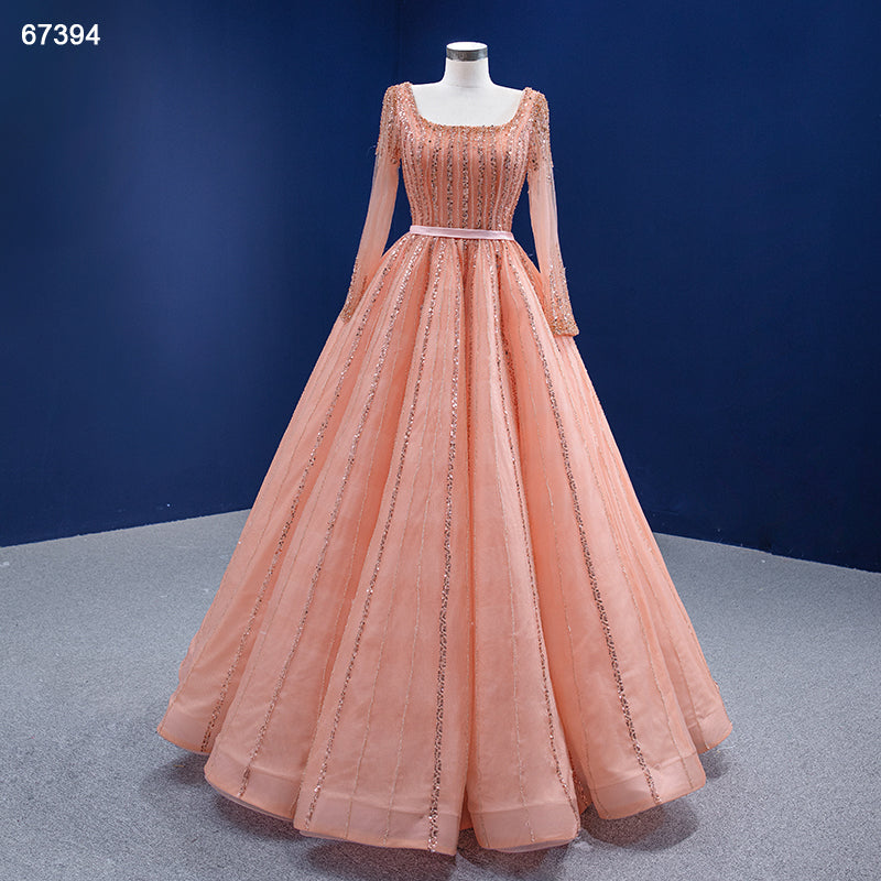 High Quality Elegant Lace Fringed Long-Sleeved Square Neck Party Evening Dress - Image 3